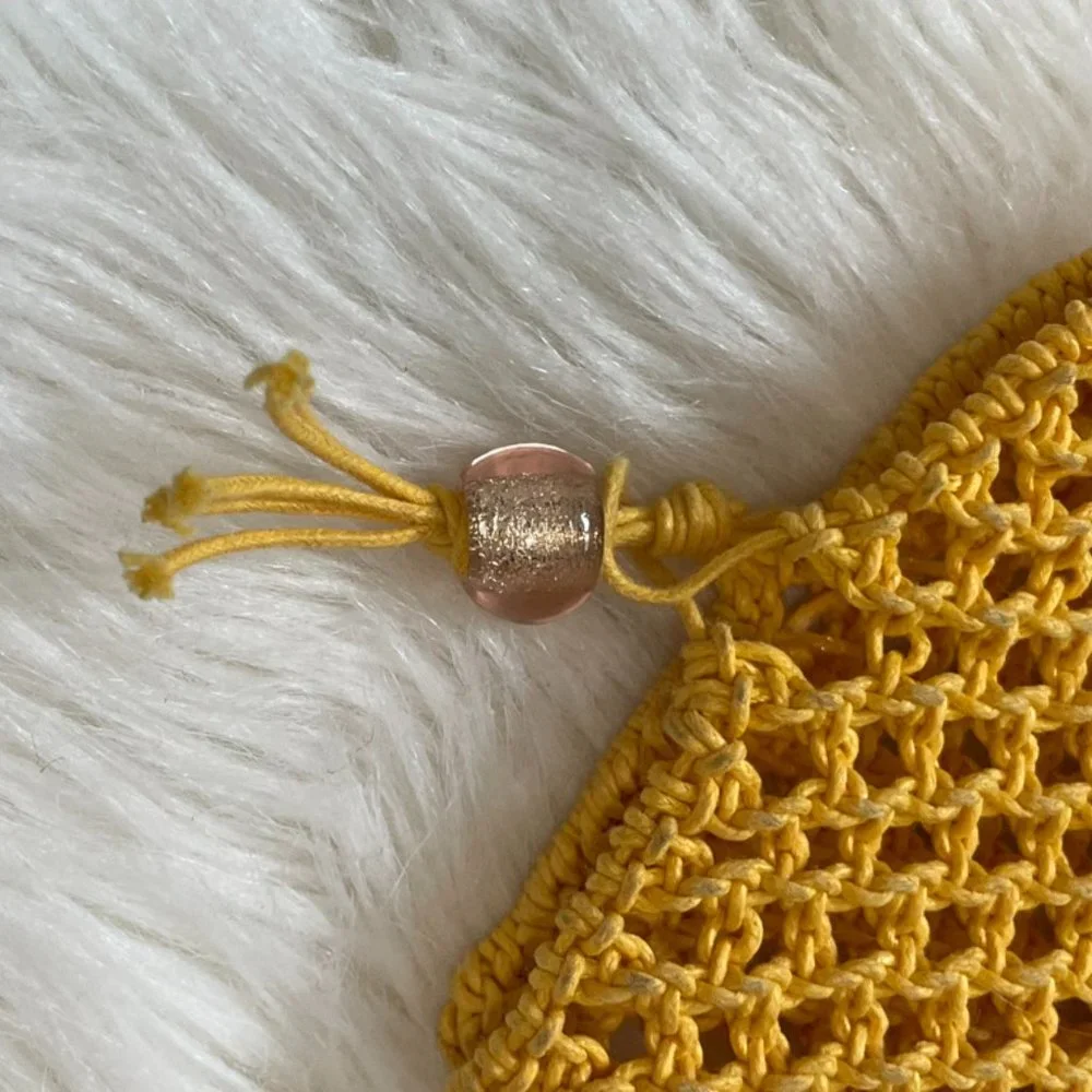 Yellow woven Macrame pouch for small cell phone